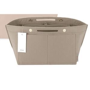 ZTUJO Purse Organizer Insert, Felt Bag, Beige, Pouch, 12 Pockets, Gold Hardware